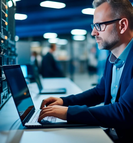 Developer at a computer workstation